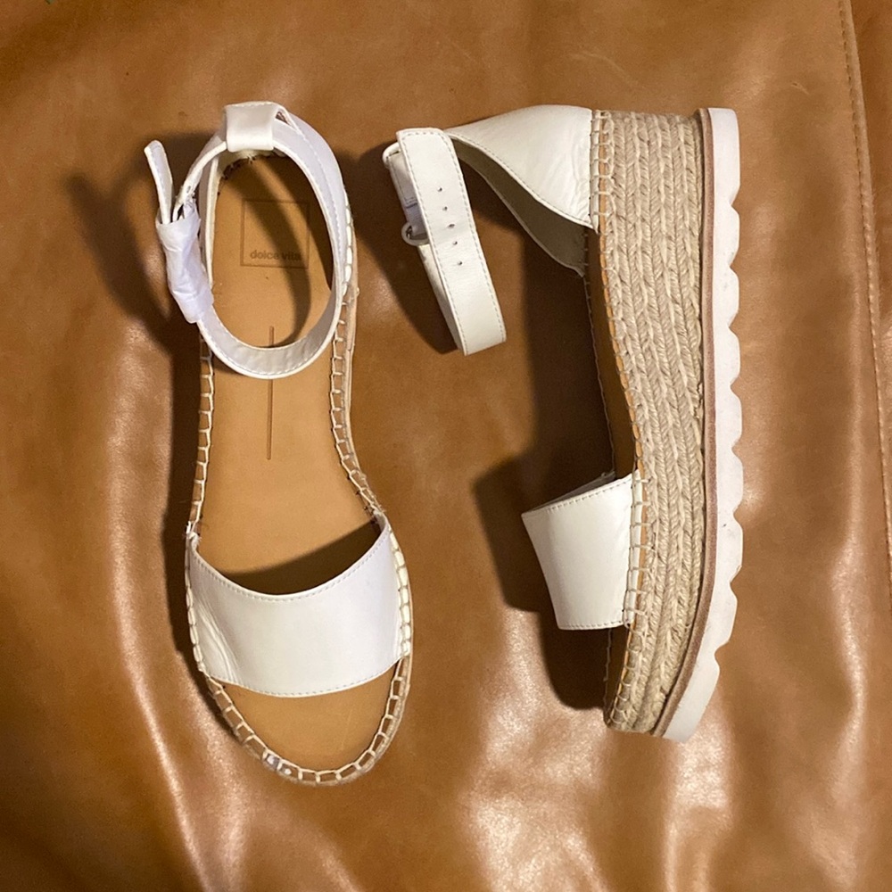 Dolce Vita white leather and jute platform sandals size 12